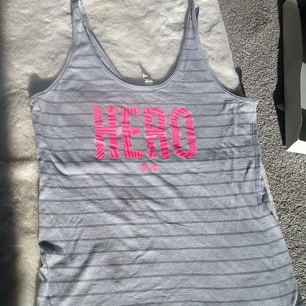 Under Armour -  Breast Cancer Awareness "HERO" stripped Women tank-  Size Med